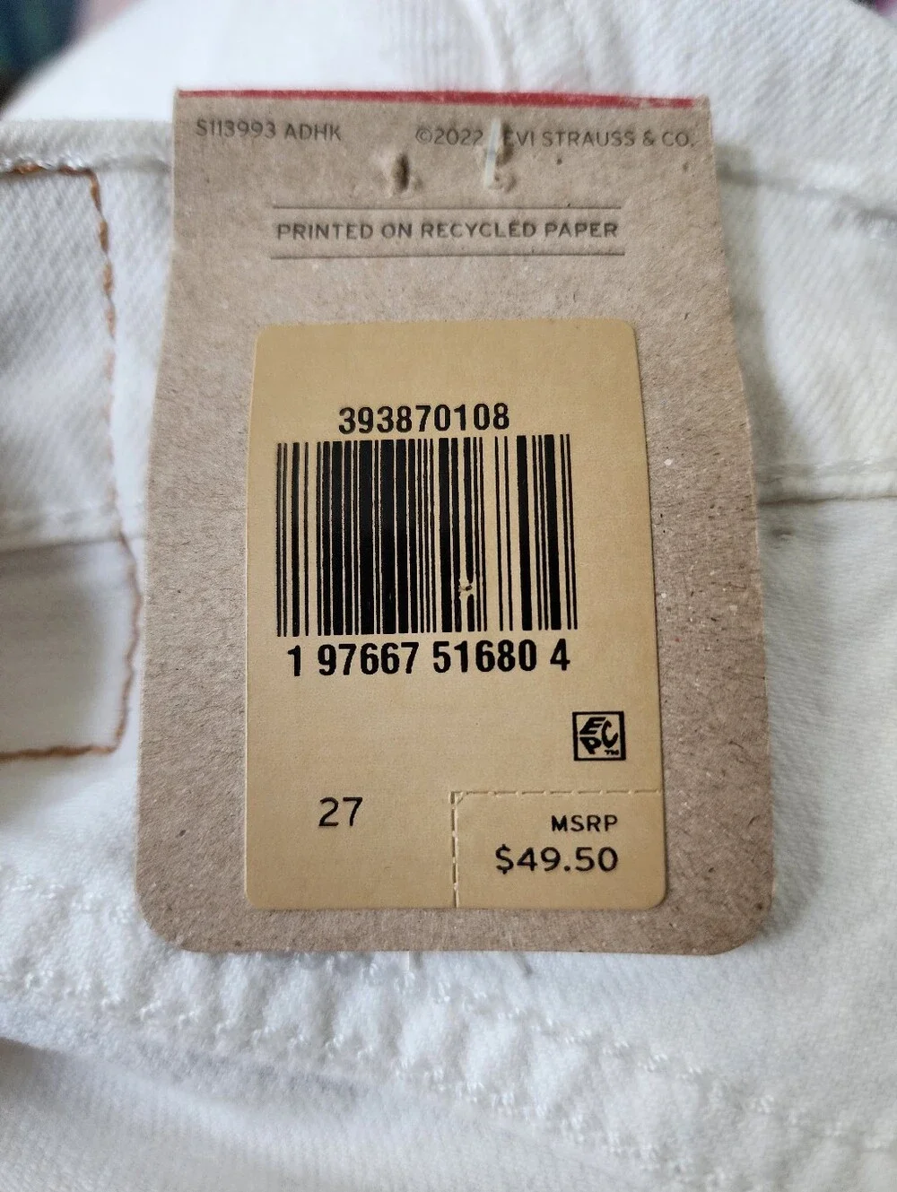 Levi's 412 Slim Men's Shorts 27 Off-White